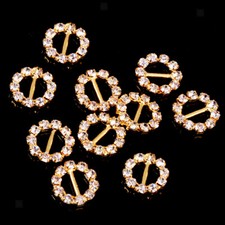 10x Gold Crystal Round Buckle Ribbon Slider Wedding Invitation Decor 5mm