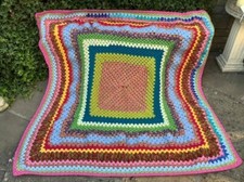 HANDMADE RETRO STYLE HEAVY CROCHET KNITTED THROW ~ SHABBY CHIC CAMPING CARAVAN