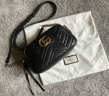 GUCCI GG Marmont Camera black leather shoulder bag adjustable strap