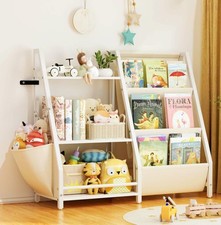 Kids Bookshelf and Toy Organizer, Montessori Bookcase,3 Tier Sling Book Rack