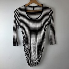 Isabella Oliver Women Size 2 Black Ivory Striped Ruched Maternity Top Casual