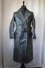 Vtg Women Gelmok WW2 Green German heavy leather trench great coat small revival