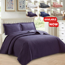 3 Piece Embossed Quilted Bedspread Comforter Bedding Set Bed Throw Reversible UK