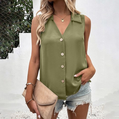 Women neck tank tops polo - v,