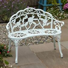 White Cast Aluminium Garden Bench Metal Frame 2 Seater Garden Patio Chair