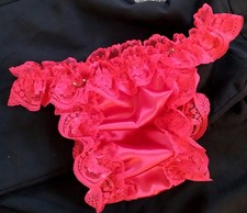 NEW Hot Red  SATIN Red Lace Sissy Panties cd tv  Ladies knickers Frilly Tanga