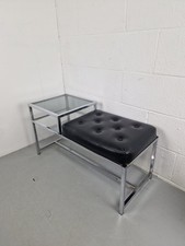 Vintage Metal Telephone Table Chrome + Glass Shelf, Seat, Mid Century, Retro