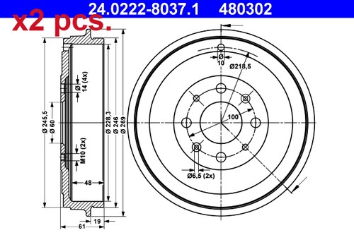 Pcs rear brake drum - x2,