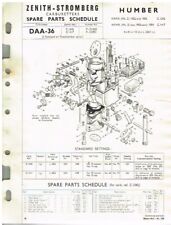 HUMBER HAWK MkV (1952-54) CARBURETTOR SERVICE BULLETIN/PARTS LIST