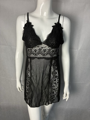 Black sheer mesh lace - black, babydoll