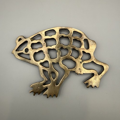 Vintage brass frog trivet - frog,