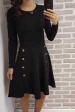 Ladies Military Midi Skater Women's Long Sleeve Button Dress available in +size 