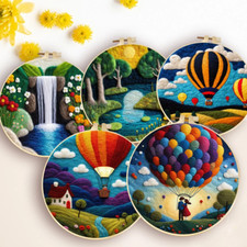 Hot Air Balloon Wool Felting Kit Needle Felt Art with Frame Handmade Gift Set