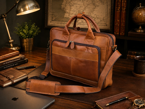 Leather briefcase men - leather, full