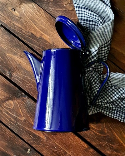 Vintage blue enamel jug coffee - blue,