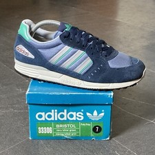 Vintage 1988 Adidas Bristol UK7 Blue Silver Made In Taiwan 80s Rare OG Runner