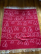 IKEA RARE Red Heart Fringed Blanket Karleksort Vintage Retro 90s Scandi Chic