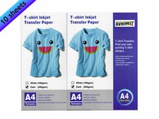 10 A4 T SHIRT TRANSFER PAPER IRON ON Dark FABRICS HEAT PRESS INKJET PRINT 200gsm