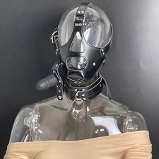 BDSM Bondage Head Hood Harness Mask with Plug Open Mouth Gag Removable Stuffer