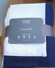 Cozee Supersoft Home 4 Piece Duvet Set wt Contrast Trim white navy Super King