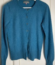 John Lewis Cashmere Cardigan Womens Size UK 12 Fits 8/10 Teal Blue Knit Buttoned