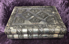 Vintage Indian Style Embossed Elephant Book Design Jewellery Box Silver Metal