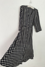 Masai Dress Women's Button Through Black & White Pattern Midi 3/4 Sleeve Size L
