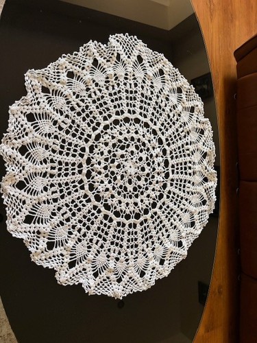 Round white handmade crochet - round,