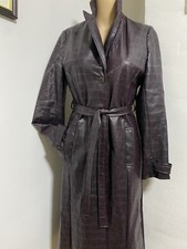 WAREHOUSE LONG TRENCH COAT MAC FAUX PVC PLASTIC SNAKESKIN CROC DEEP PURPLE 8
