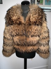 Farmed Ranch Real Fox / Raccoon Fur cropped coat Jacket sz M UK12 US8 EU38