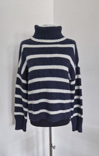 Crew Clothing striped jumper size 14 roll neck white relaxed navy blue womens 