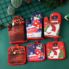 Christmas Oven Gloves Heat Resistant Insulated Baking Cooking Mitts
