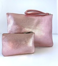 Set Vintage JACK WILLS Pink Glitzy Shimmer Leather Wrist Clutch Purse Bag Y2K