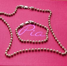 Pia Sterling Silver Dual Textured 4mm Ball Bead Necklace & Bracelet Set 22.93g