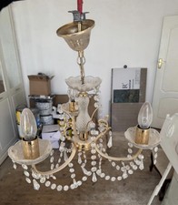 Vintage 3-Arm Crystal & Brass Chandelier Light – Classic Hanging Ceiling Lamp