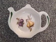 Crown Pear & Plum Fine Bone China Tea Bag Holder / Tidy Spoon Rest, Teapot Shape