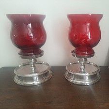 Laura Ashley Candle Holders red glass & table runner Christmas decoration ??