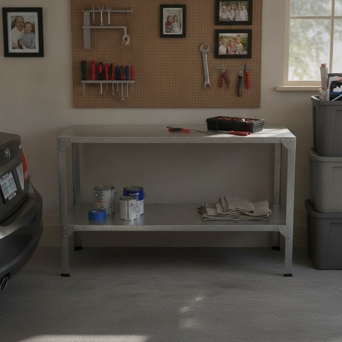 Galvanised steel work bench - galvanised,
