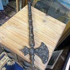 Beautiful Decorative Turned Wooden Handled Brass Battle Axe Wall Decor Gift Idea