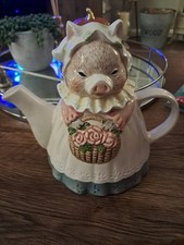 Pig Holding A Basket Teapot