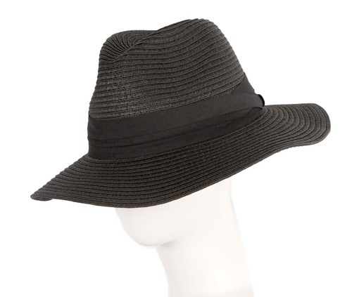 Black braid wide brim fedora - black,