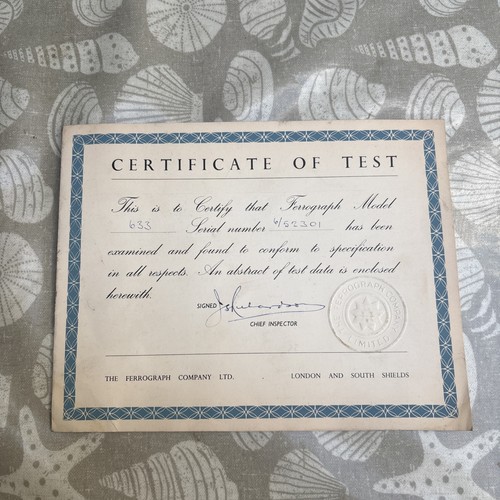 Ferrograph 633 certificate - 633, of