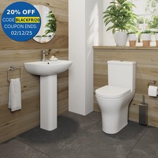 Bathroom Suite Comfort Height Close Coupled Toilet 1TH Basin Pedestal White