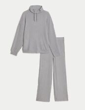 M&S LOUNGEWEAR PJ SET TOP PANTS RIBBED SPARKLY BODY COSY LADIES 2 PIECE set 