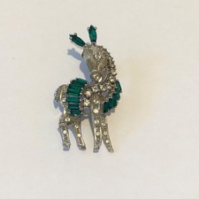 Vintage rare sterling silver baquette crystal donkey brooch
