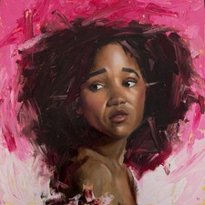 Framed oil painting of woman