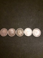 A Group Of 5 British Silver 3d Coins Dates 1891,1902,1909,1910 1911.