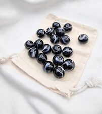 ZEBRA 25 Beautiful Glass Marbles, Black with White Swirl, 16mm with Cotton Pouch