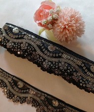 New 4+ Meters Fancy Black Embroidery (Bridal Saree Sew On Trim Edge Border Lace
