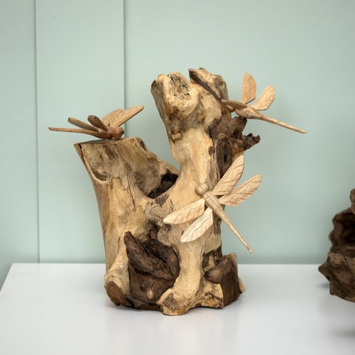 Teak root dragonfly - teak, sculpture